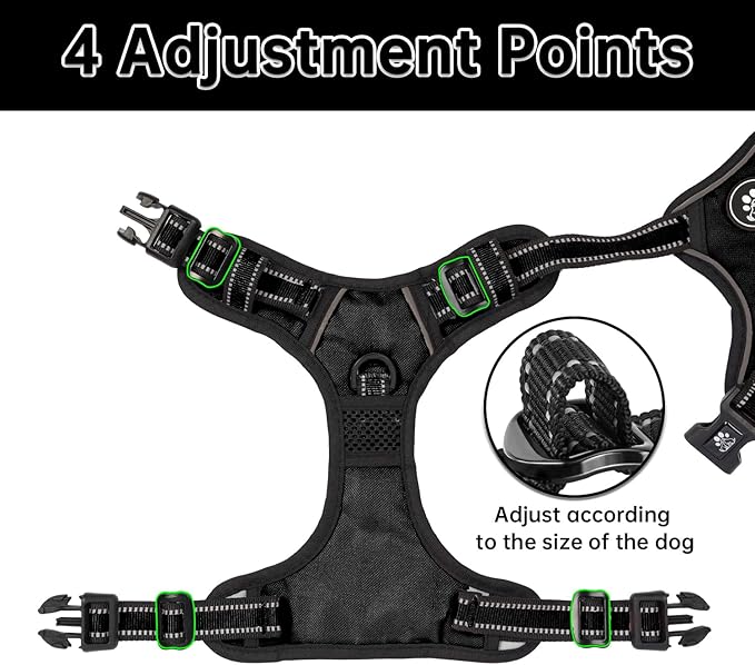 NESTROAD No Pull Dog Harness,Adjustable Oxford Dog Vest Harness with Leash,Reflective No-Choke Pet Harness with Easy Control Soft Handle for Small Medium Dogs(Medium,Black)