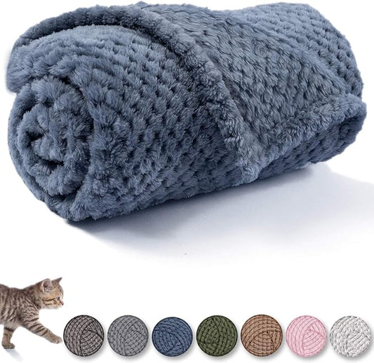 Warm Soft Fuzzy Dog or Cat Blanket, Plush Fleece Throws for Bed, Couch, Sofa, Travel (L/40" x 48", Blue)