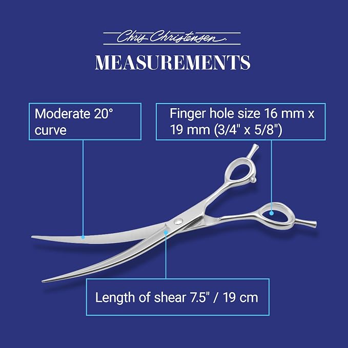 Chris Christensen Classic Series 7.5 in. Curved Dog Grooming Shears, Groom Like a Professional, Convex blade, Any Skill Level, Made From 440C Japanese Steel