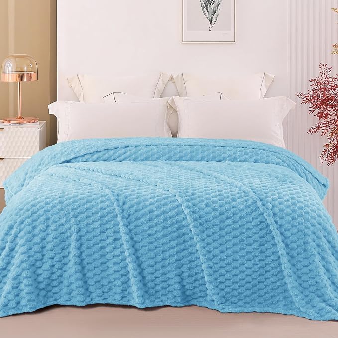 Exclusivo Mezcla Fleece Twin Blanket for Bed, Extra Large Fuzzy Blue Bed Blankets, Soft Cozy Plush Sofa Throws for All Seasons, 60x80 Inches