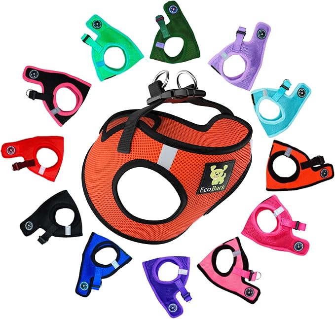 EcoBark Step in Dog Harness -Luxury Soft Dog Harnesses for Dogs Under 26 lbs - Reflective Chest Body Halter Vest (Orange)