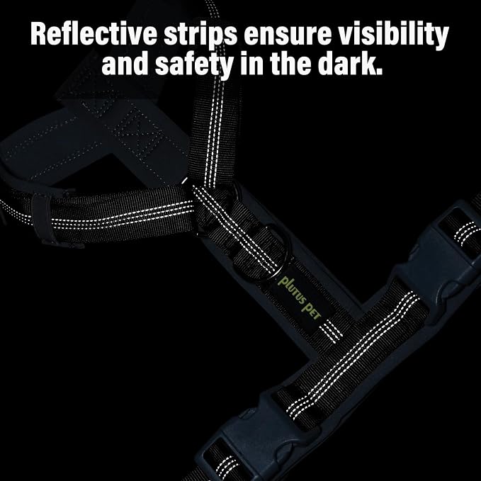 Plutus Pet No Pull Dog Harness, Adjustable Nylon Harness with Soft Padding, Reflective and Heavy Duty Dog Harness for Small, Medium, Large Dogs(Black, L)