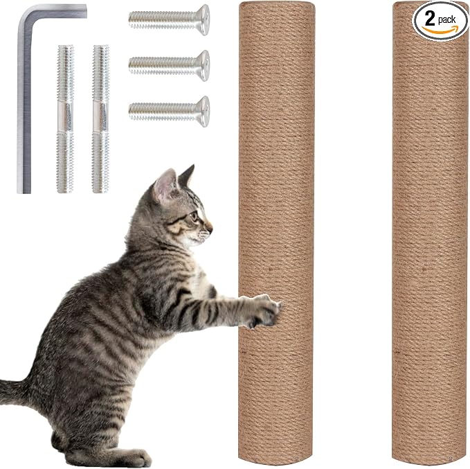 PowerKing Natural Sisal Replacement Scratching Post, 15.7'' 2 Pieces M8 Cat Scratch Post Refill Pole Parts for Refurbishment, Include Screws (Natural)