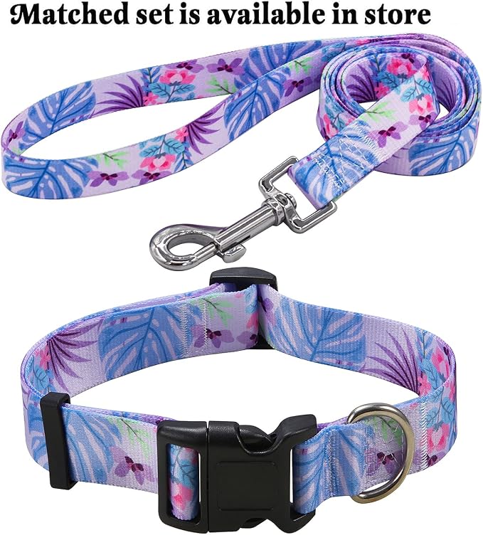 Mihqy Dog Collar with Bohemia Floral Tribal Geometric Patterns - Soft Ethnic Style Collar Adjustable for Small Medium Large Dogs (Purple Flower,XS)