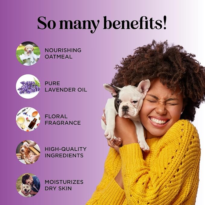 Soothing Oatmeal Shampoo for Dogs - Cleansing and Moisturizing Aloe & Oatmeal Dog Shampoo for Smelly Dogs of all Ages & Breeds - Gentle Sulfate and Paraben Free Dog Wash Made in USA (Lavender Vanilla)
