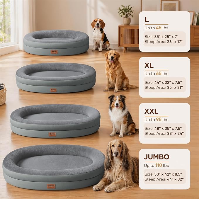Orthopedic Dog Bed for Medium Dogs, Waterproof Dog Bed with Removable Bolsters, Egg Crate Foam Pet Couch for Medium Size Dog with Machine Washable Cover & Non-Slip Bottom, Grey