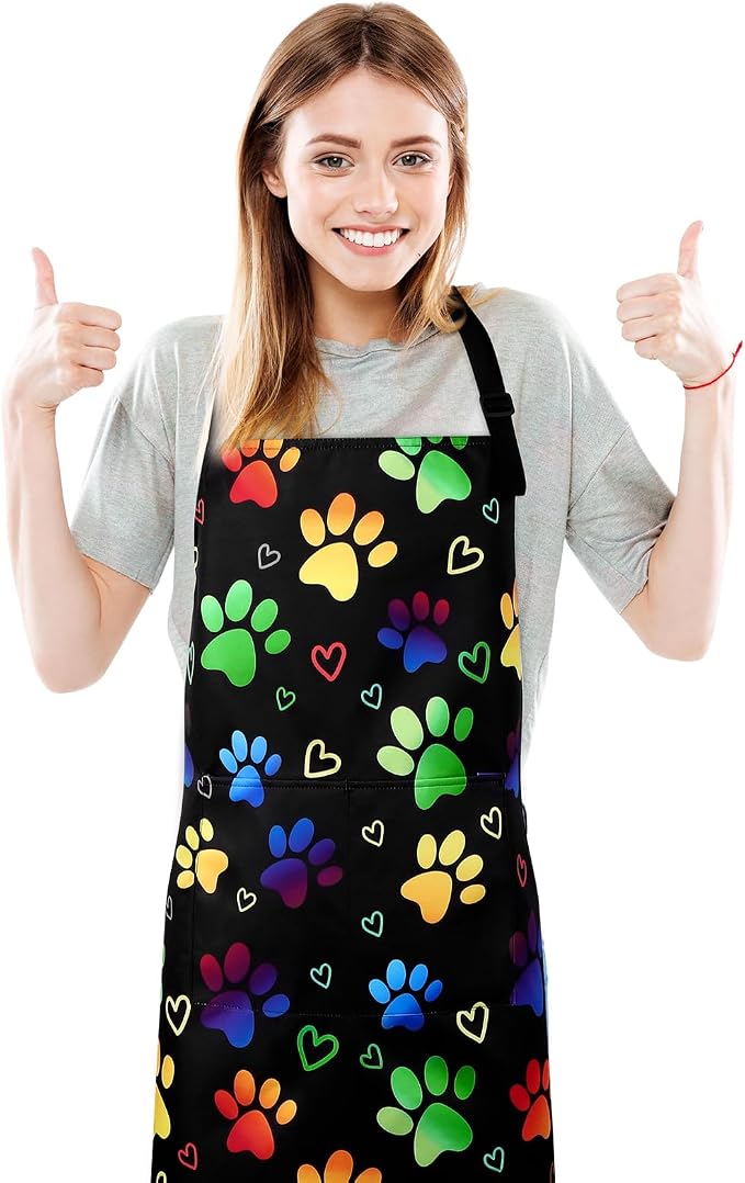 Dog Grooming Waterproof Apron with 2 Pockets, Cute Animals Puppy Dog Pets Apron