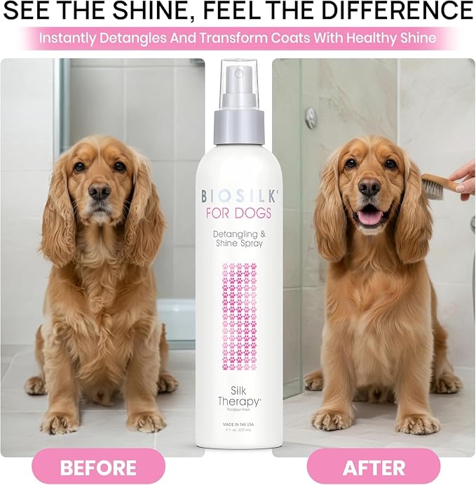 BioSilk for Dogs Silk Therapy Detangling and Shine Protecting Spray, pH Balanced Leave-in Mist with Silk and Vitamins for Dematting, Paraben-Free, All Coats and Breeds, 8 Fl Oz - 6 Pack