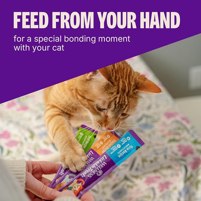 Wellness Lickable Soft Puree Cat Treats, All Lifestages, Kitten to Senior, Natural, Grain Free, Tuna Flavor, 0.4 oz, Pack of 12 Tubes