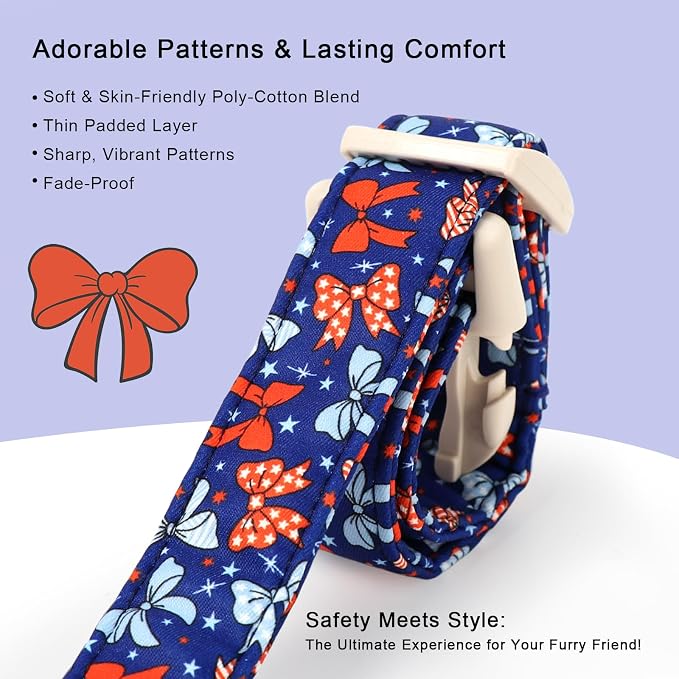 4th of July Dog Collar Navy Patriotic Bow Dog Collars for Medium Dogs - Lightweight Adjustable Independence Day Girl Puppy Collars Cute USA Flag Bow Female Dogs Collar M
