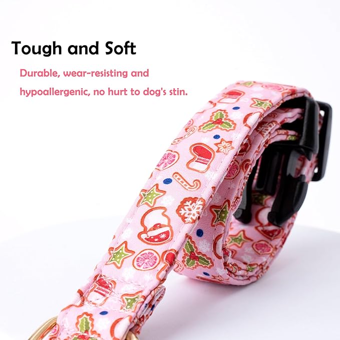 Faygarsle Pink Dog Collar Christmas Design Christmas Theme Pattern for Small Medium Large Dogs Collar Cute Stylish Girl Boy Christmas Dog Collar XS