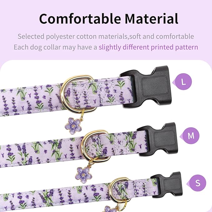 Personalized Dog Collars,Adjustable Puppy Collars with Safety Buckle for Small Medium Large Dogs,Cute and Unique Pink Cherry Pattern Pet Collar for Boy Girl Dogs. (Purple Lavender, S)