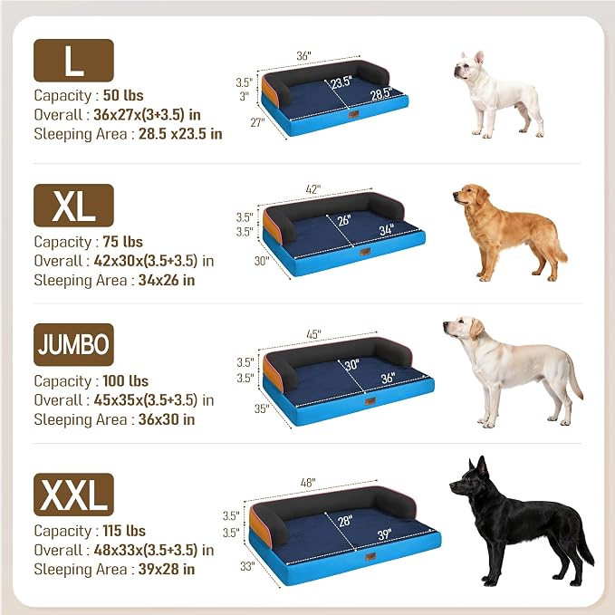 Comfort Expression Memory Foam Large Dog Bed Washable - Waterproof Orthopedic Dog Beds Pet Couch Memory Foam Sofa Bolster with Removable Cover - 36 x 27