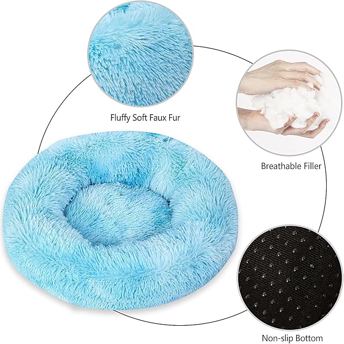 Calming Dog Bed for Medium Dogs Cats, Puppy 31'' Round Anti-Anxiety Warm Fluffy Plush Faux Fur Bed, Soft Anti-Slip Donut Washable, Cozy Medium Puppy Bed, Fits up to 50 lbs Pets