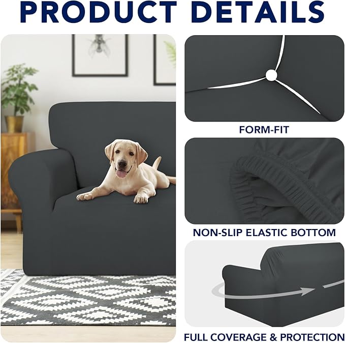 PureFit 100% Dual Waterproof Couch Cover Slipcovers for Couches and Sofas - Stretch Non Slip Fleece Sofa Covers Washable, Leakproof Furniture Protector for Kids, Pets, Dog (Chair, Dark Gray)