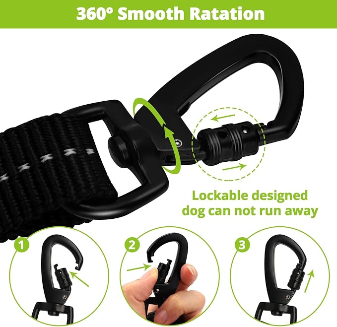 Rope Dog Leash 6 FT: Heavy Duty Leashes with Swivel Lockable Hook Reflective Threads Bungee and Padded Handle - Dog Lead for Large Small Medium Dogs Outside Walking Hiking Green