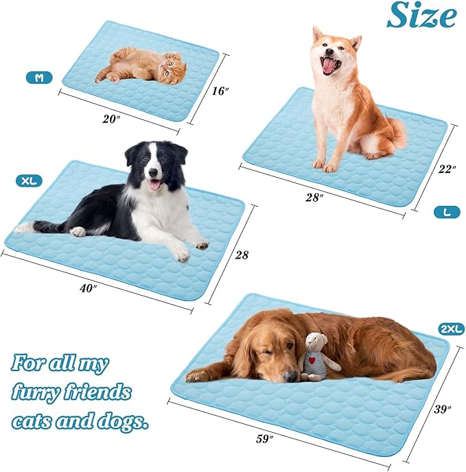 Dog Cooling Mat 39"x59" Q-Max>0.4, Absorbent & Pressure-Activated Self-Cooling, Non-Slip Scratch Resistant, Washable Cooling Mat for Dogs, Cooling Pad for Dog Bed Mats for Car Crate Patio Outdoor