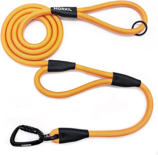 Rope Dog Leash with Two Handles, 6 Foot Heavy Duty Dog Leash with Aviation Aluminum Auto Locking Carabiner, Strong Nylon Pet Lead for Small, Medium, Large Dogs (Yellow, 6FT-Two Handle)