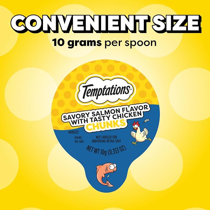 Temptations Lickable Spoons, Soft Lickable Cat Treats, Adult Wet Cat Treats, Salmon Flavor with Chicken Chunks, 4 Spoons, Pack of 12 (48 Total)