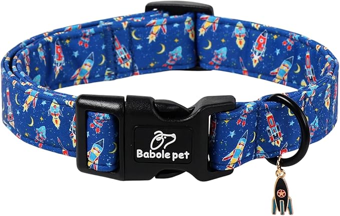 Boy Dog Collar Cute Rocket Space Dog Collars for Small Dogs - Lightweight Adjustable Cute Male Dogs Everyday Collar with Safety Buckle S