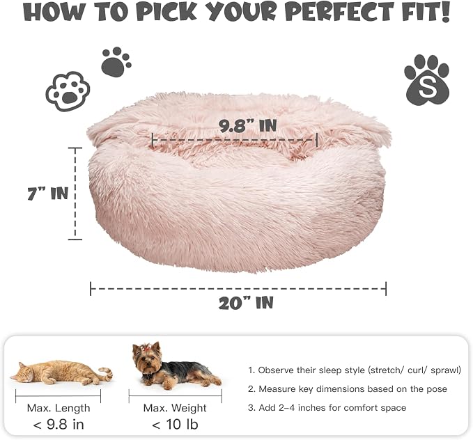 Himax Dog Beds for Small Dogs, Donut Dogs Beds with Blanket Attached, Calming Dog Bed Washable (20"/26"/35") Beige
