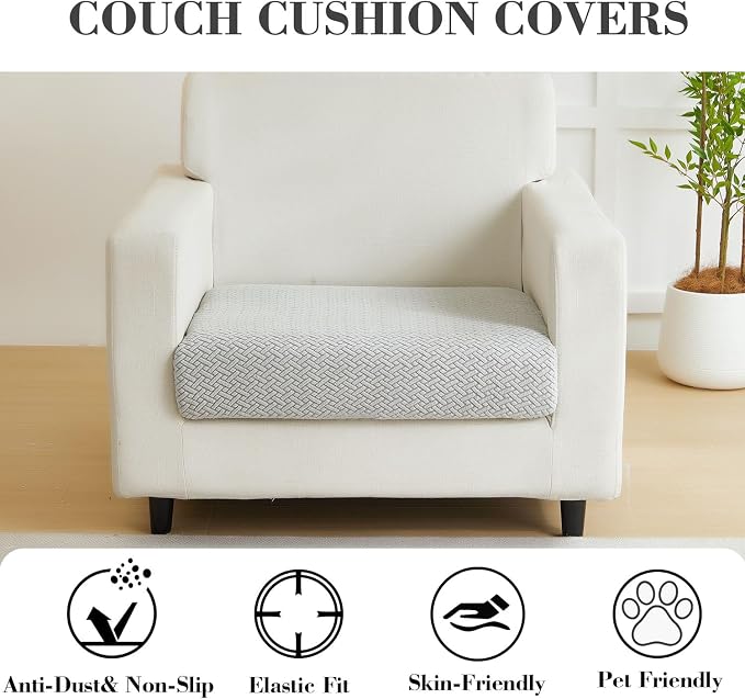 Sofa Covers Couch Covers for Sofa Pet Friendly Couch Cushion Covers Universal Sofa Covers Washable Stretch Slipcovers for Sectional Sofa (Texture Light Gray,Large Single Seat Cover)