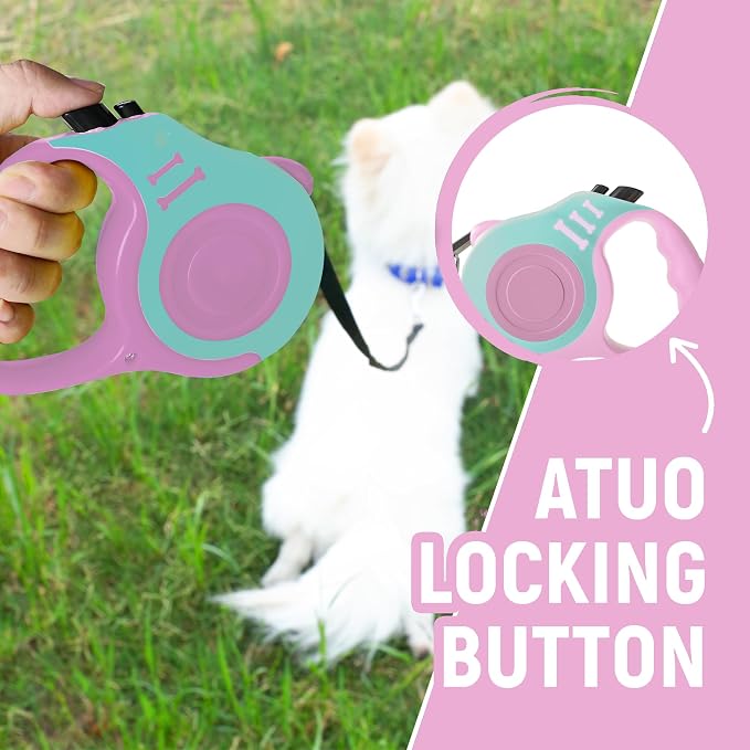 Retractable Dog Leash Automatic Telescopic Tractor Dog Tape, Pet Tape 10/16 FT Durable and Convenient, with Folding Bowl, Dispenser, Rubbish Bags, Suitable for Small and Medium Dogs