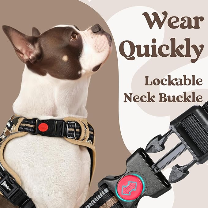 rabbitgoo Dog Harness Small Sized, No Pull Easy On & Off with 3 Buckles Pet Harness, Adjustable Soft Walking Vest with 2 Clips and Handle, Reflective for Small Dogs, Desert Ridge, S