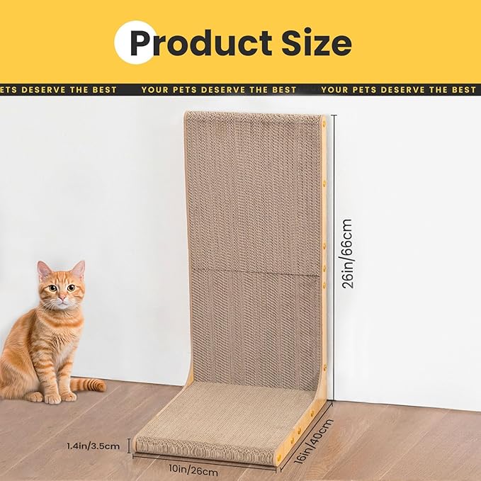 Conlun Cardboard Cat Scratcher,26" L-Shaped Scratch Pad Wall Mounted,Vertical Scratching Post Durable Cardboard to Protect Furniture for Indoor Cats,Wood Grain Junbo (2 Pack)