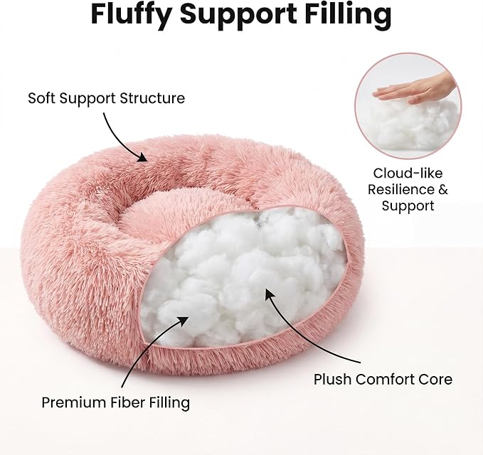 Tiny Dog Bed 15 Inch for Extra Small Dogs,Washable Puppy Bed,Soft Faux Fur Calming Donut Bed for Chihuahua Yorkie Maltese Pomeranian,Pink