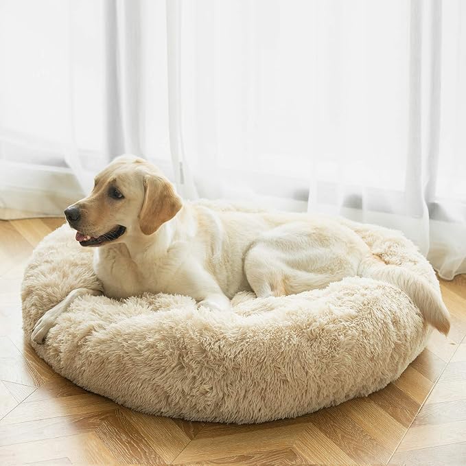 Washable Dog Round Bed Large, Donut Dog Bed Large Dog, Comfy Dog Calming Cuddler Bed