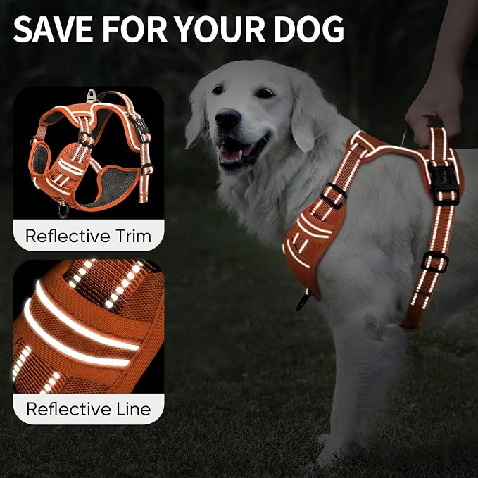 HEELE Dog Harness for Small Dogs No Pull Dog Vest Harness for Small Dog with Soft Padded Handle Reflective for Outdoor Training, Pumpkin Orange, S