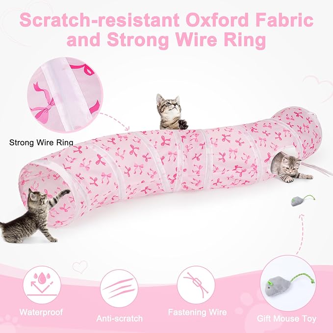 Glittme Cat Tunnel, Cat Tunnels for Indoor Cats, S-Shape Peekaboo Cat Cave with Cat Toys, Foldable Cat Tubes and Tunnels for Cats, Rabbit, Puppy, Guinea Pig