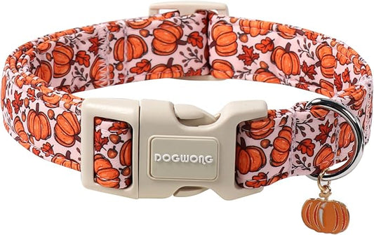 DOGWONG Pumpkin Dog Collar- Cute Pink Fall Dog Collars Adjustable Maple Fall Dog Collar for Small Medium Large Dogs XS