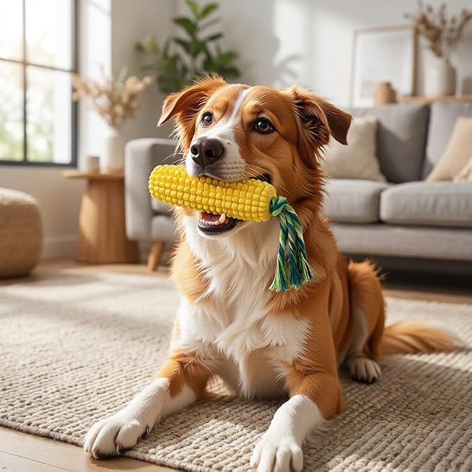 Carllg Dog Chew Toys for Aggressive Chewers, Indestructible Tough Durable Squeaky Interactive Dog Toys, Puppy Teeth Chew Corn Stick Toy for Small Medium Large Breed