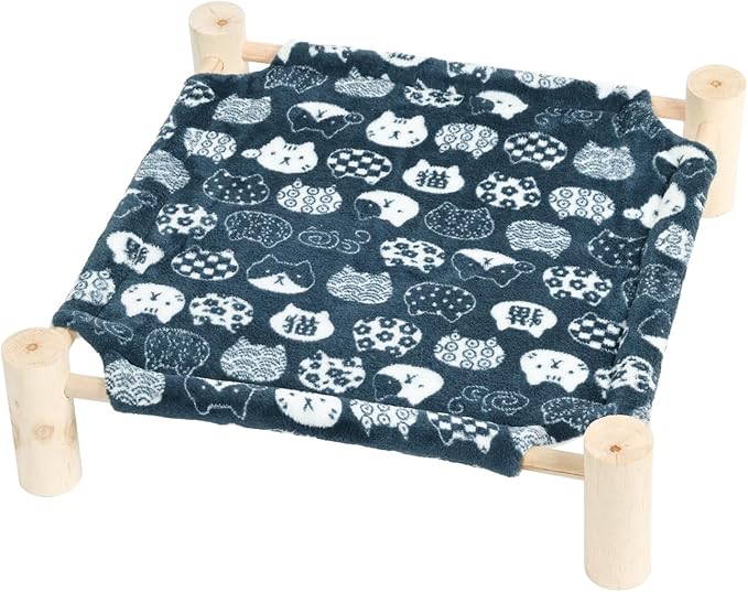 Patas Lague Cat and Dog Hammock Bed for Small Dogs, Brethable Wooden Cat Pet Rabbit Elevated Bed Cots Furniture for All Seasons Fleece Navy Blue