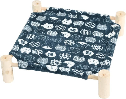 Patas Lague Cat and Dog Hammock Bed for Small Dogs, Brethable Wooden Cat Pet Rabbit Elevated Bed Cots Furniture for All Seasons Fleece Navy Blue
