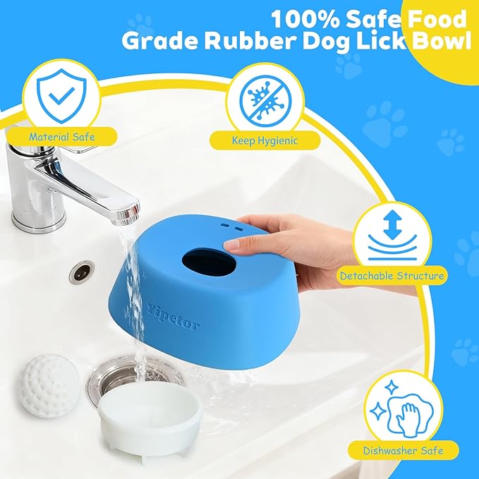 Yipetor Slow Feeder Dog Bowls for Liquid Treat, 【Enrichment Ball-Roll】 Bone Broth Dog Lick Bowl, 3/4 Cup Yogurt Pup Lick Toy for Large Medium Small Breeds Dietary Supplement/Post-op Nutrition
