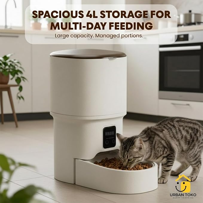 Automatic Pet Feeder for Cats & Dogs – Programmable Timed Food Dispenser with Portion Control, Battery Backup, and Secure Locking Lid for Healthy Pet Routines