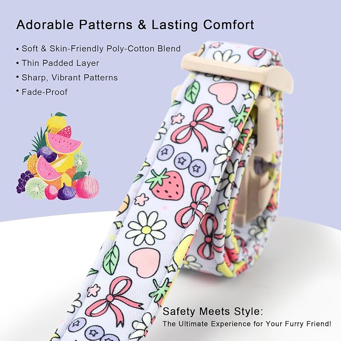 Summer Dog Collar Cute Lavender Dog Collars for Medium Dogs - Lightweight Adjustable Fruit Printed Female Dogs Everyday Collar with Safety Buckle M