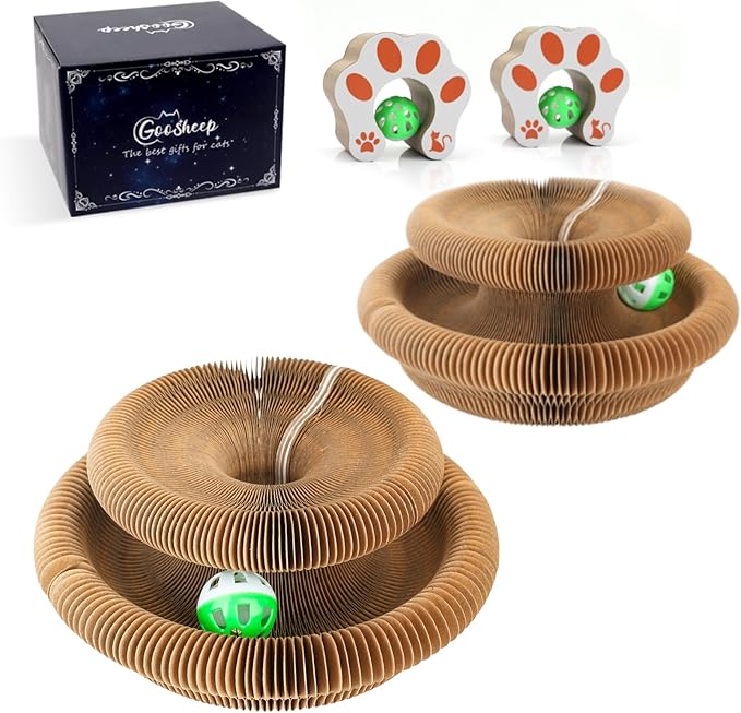 Goosheep 2Pack Kitty Kurlz Magic Organ Cat Scratching Board Kitty Curls Accordion Toy Cats Scratching Post Ball Track, Kitten Fun Intelligence Physical Exercise Educational Toy