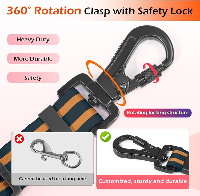 Double Handle Dog Leash for Large Dogs, Heavy Duty Adjustable Leash with Soft Padded Handles, Traffic Control Training Lead for Walking, Running (Blue & Orange Stripe, 4 ft)