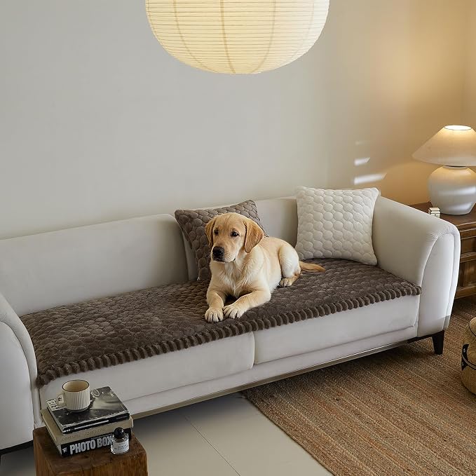 Circular Grid Couch Cover for Dogs Washable - Non Slip Thick Soft Pet Sofa Protector for 3 Cushion Couch Large Silicone Particles Furniture Mat for Cats Sectional Slipcovers