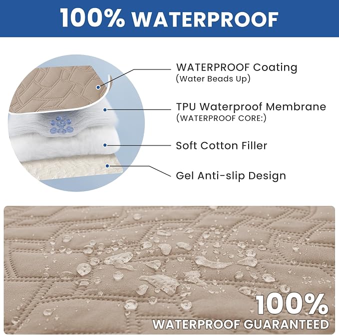Waterproof Dog Blanket, Non-Slip Soft Pet Bed Cover, Couch Cover for Dogs Washable, Protects Sofa, Furniture, Crate, Car, Tear Resistant Leakproof Pet Blanket (68x82 Inch, Khaki)