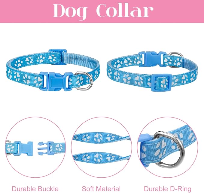 BOUMUSOE 2 Packs Dog Collar and Leash Set, Puppy Collar and Lead Set Quick Release Buckle Adjustable Paw Print Puppy Collar Soft Nylon Pet Collar for Puppy Small Dogs