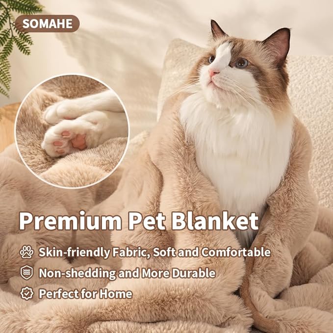 SOMAHE Cat Blanket, Reversible Sherpa & Bubble Fleece Pet Throw, Ultra-Soft Plush for Indoor Cats, Machine Washable, Anti-Static, Warm & Cozy, 22"×18" Inch Coffee