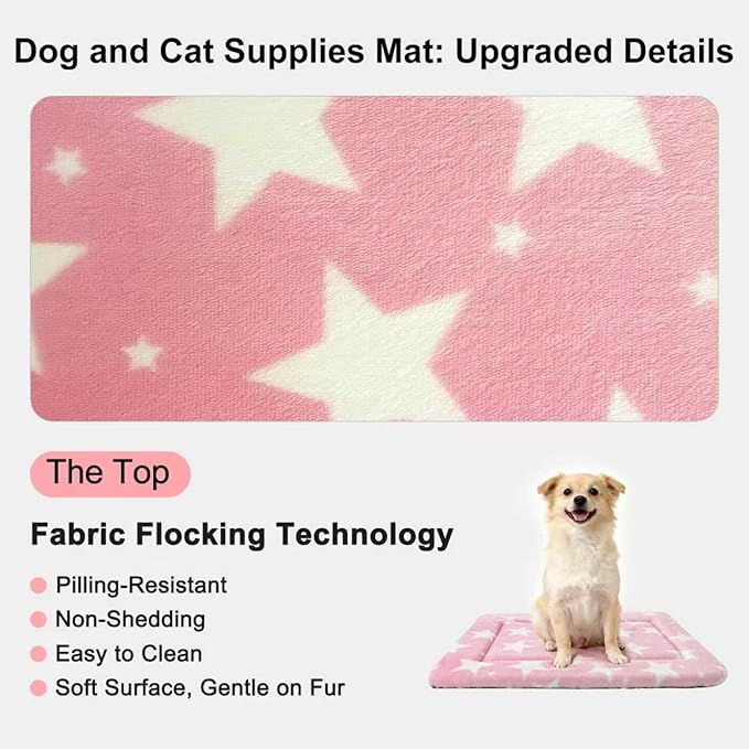 Washable Dog Bed Plush Orthopedic Outdoor Crate Mat with Non-Slip Bottom,Luxe Soft Kennel Pad for Pets, Cozy Cage Cushion & Pet Sleeping Mattress Large Sized,Medium,Small Dogs,36 x 24 inch,Pink