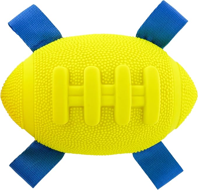 Hartz Dura Play Sports Football Dog Toy, Bacon Scented Squeaky Latex Yellow & Blue Toy, 1 Count