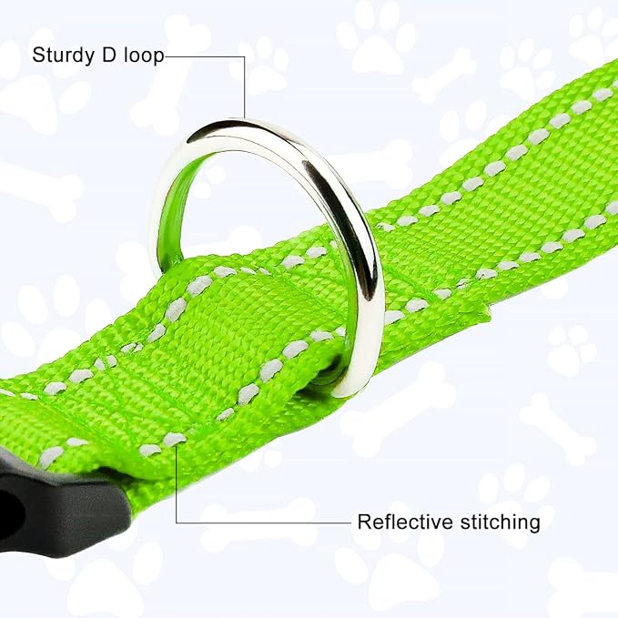 FunTags Length 16" - 24" Reflective Green Dog Collar for Large Dogs – Night Walking & Training Safety, Durable Quick Release Buckle, Nylon, Comfortable Adjustable, Width 1"