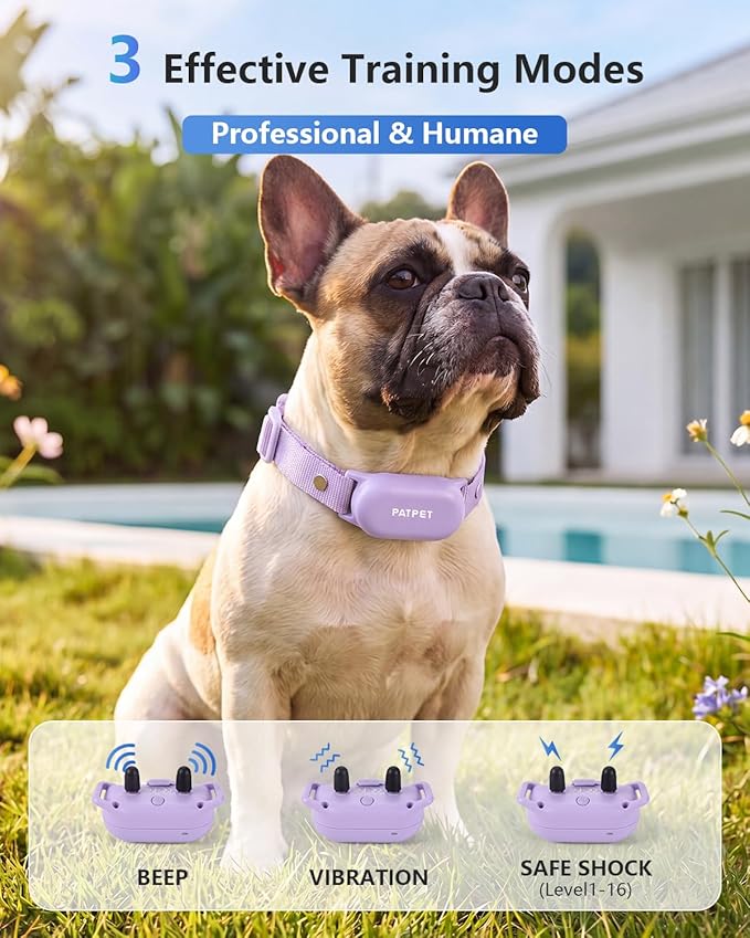 PATPET 2 Dog Training Collar - Dog Shock Collar with Remote Control 4000FT IPX7 Waterproof Rechargeable Shock Collar for Dogs Small Medium Large, 3 Training Modes (Beep/Vibration/Shock) E-Collar